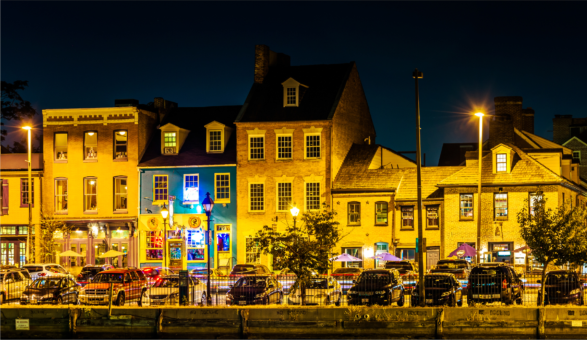 fells point street at night in baltimore